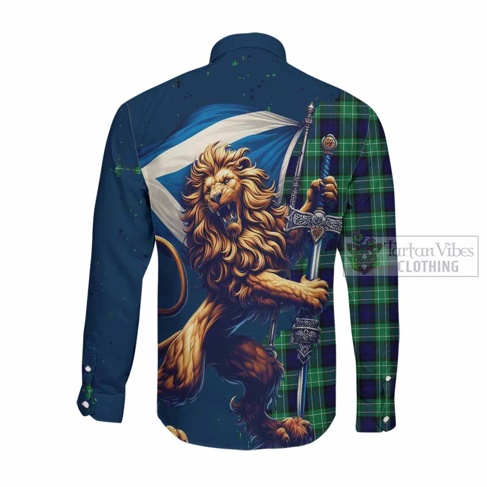 Tartan Vibes Clothing Abercrombie Tartan Family Crest Long Sleeve Button Shirt with Scottish Majestic Lion