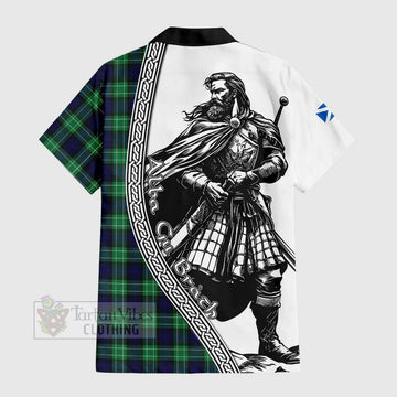 Abercrombie Tartan Clan Crest Short Sleeve Button Shirt with Highlander Warrior Celtic Style