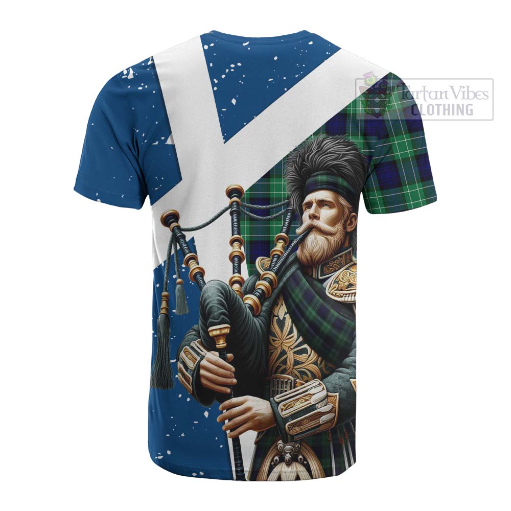 Tartan Vibes Clothing Abercrombie Tartan Cotton T-shirt with Family Crest Scottish Bagpiper Vibes