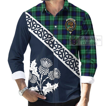 Abercrombie Tartan Long Sleeve Button Shirt Featuring Thistle and Scotland Map