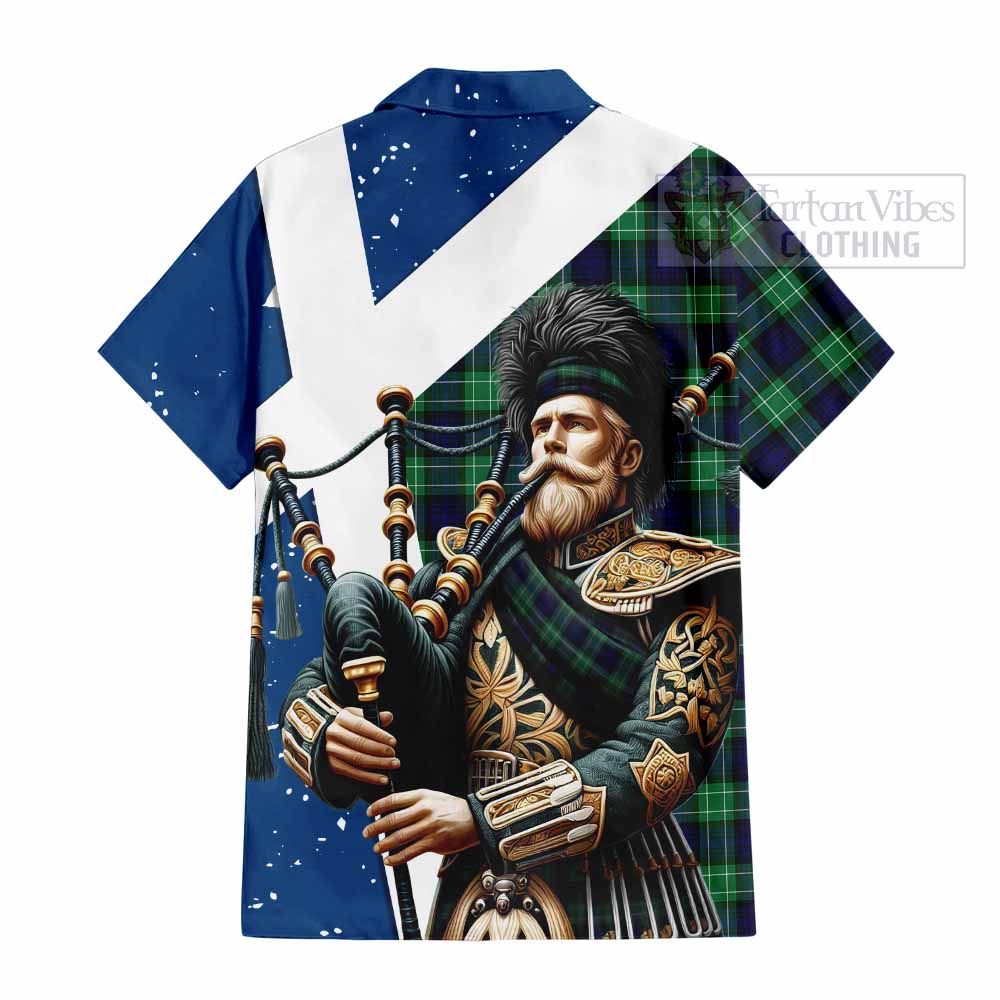 Tartan Vibes Clothing Abercrombie Tartan Short Sleeve Button Shirt with Family Crest Scottish Bagpiper Vibes