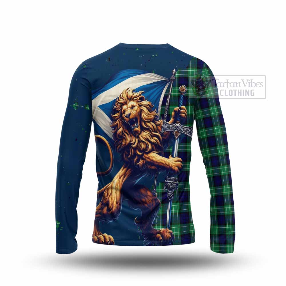 Tartan Vibes Clothing Abercrombie Tartan Family Crest Long Sleeve T-Shirt with Scottish Majestic Lion