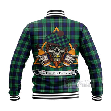 Abercrombie Tartan Baseball Jacket with Family Crest and Bearded Skull Holding Bottles of Whiskey