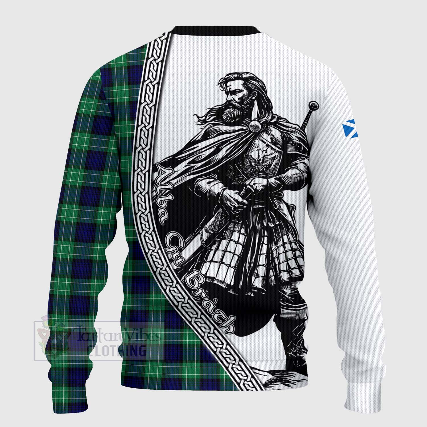 Tartan Vibes Clothing Abercrombie Tartan Clan Crest Knitted Sweater with Highlander Warrior Celtic Style