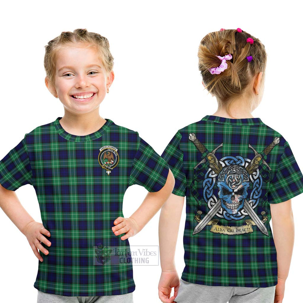 Tartan Vibes Clothing Abercrombie Tartan Kid T-Shirt with Family Crest Celtic Skull Style