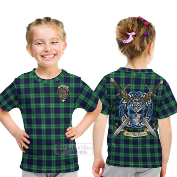 Abercrombie Tartan Kid T-Shirt with Family Crest Celtic Skull Style