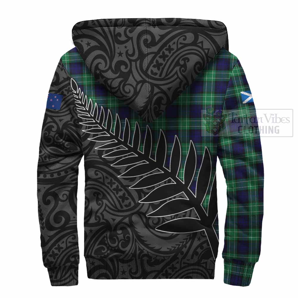 Tartan Vibes Clothing Abercrombie Crest Tartan Sherpa Hoodie with New Zealand Silver Fern Half Style