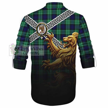 Abercrombie Crest Tartan Ghillie Kilt Shirt with Golden Lion Emblem Celtic Style - Tartan Vibes Clothing