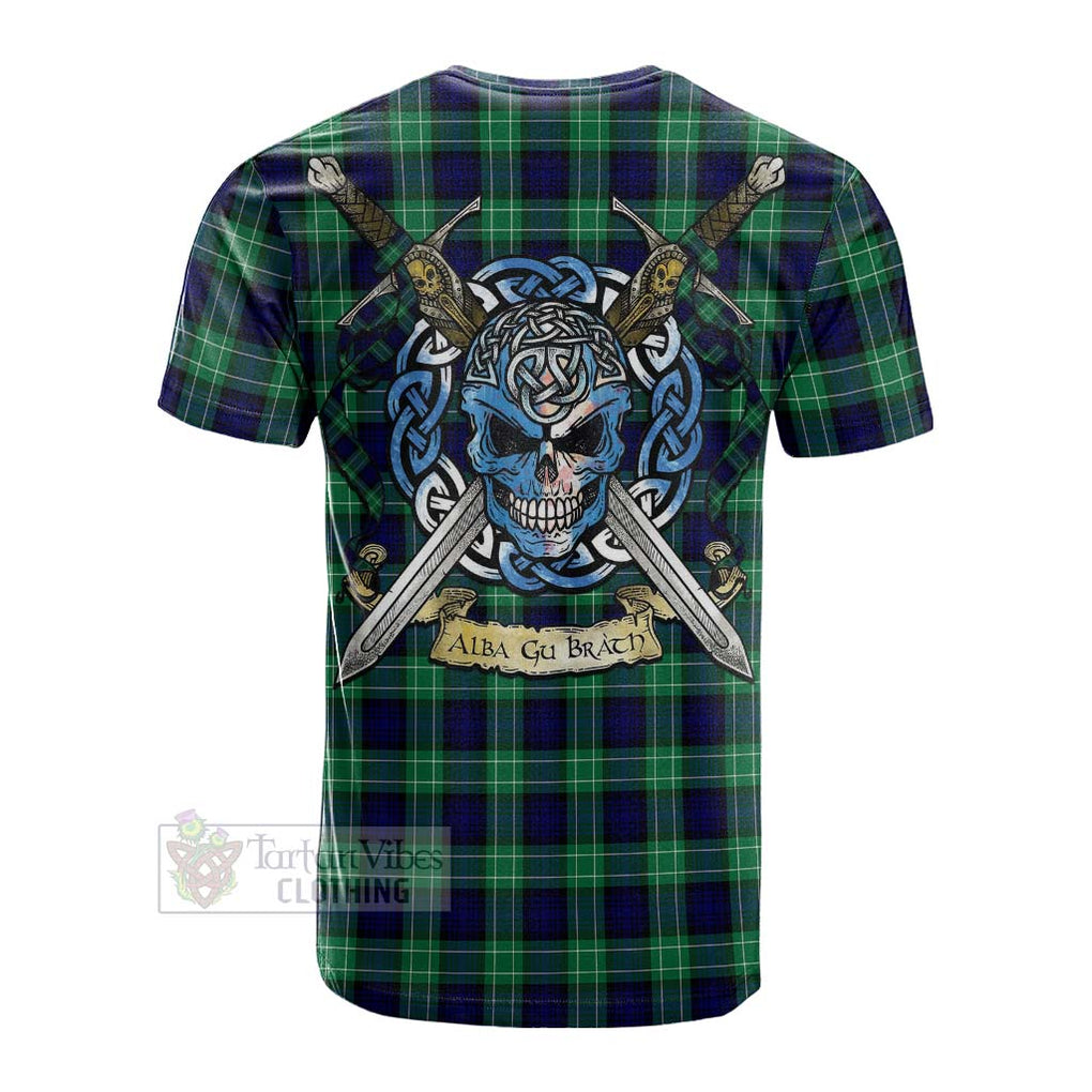 Tartan Vibes Clothing Abercrombie Tartan Cotton T-shirt with Family Crest Celtic Skull Style