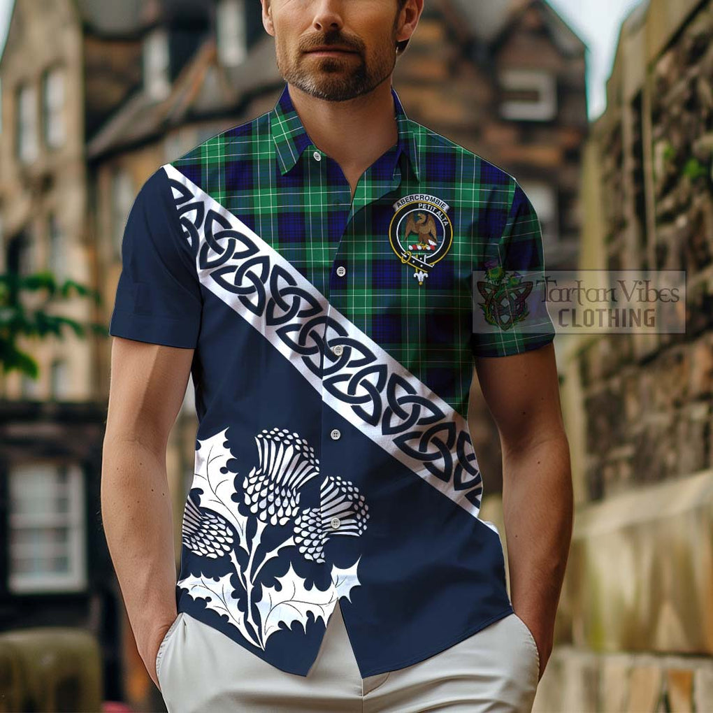 Tartan Vibes Clothing Abercrombie Tartan Short Sleeve Button Shirt Featuring Thistle and Scotland Map