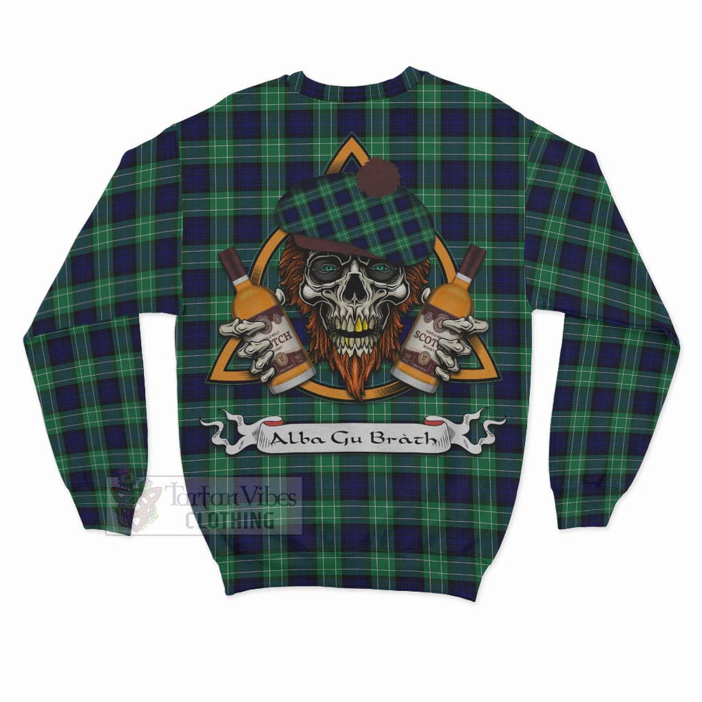 Tartan Vibes Clothing Abercrombie Tartan Sweatshirt with Family Crest and Bearded Skull Holding Bottles of Whiskey