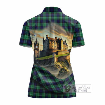 Abercrombie Tartan Family Crest Women's Polo Shirt with Scottish Ancient Castle Style