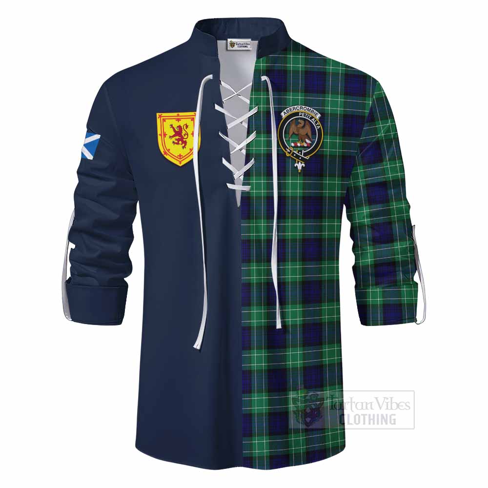 Abercrombie Tartan Ghillie Kilt Shirt Alba with Scottish Lion Royal Arm Half Style