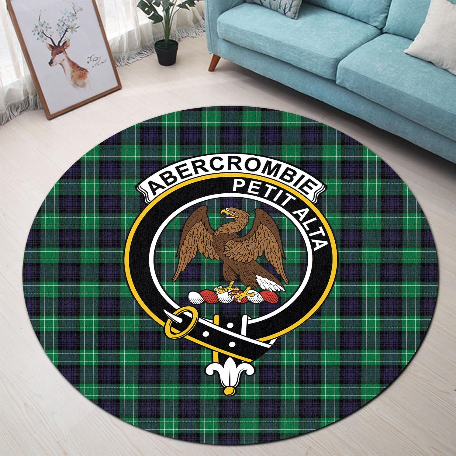 Abercrombie Tartan Round Rug with Family Crest - Tartanvibesclothing