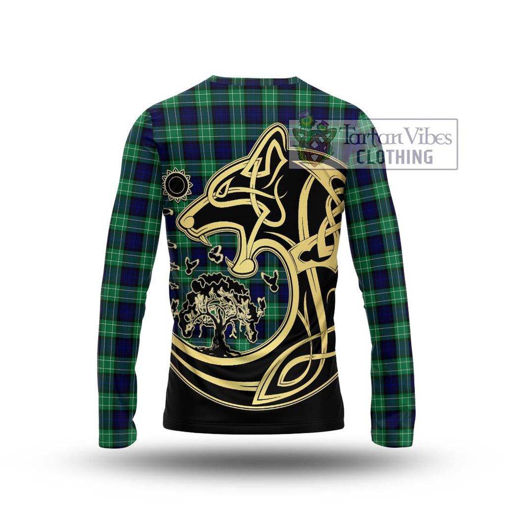 Abercrombie Tartan Long Sleeve T-Shirt with Family Crest Celtic Wolf Style - Tartan Vibes Clothing