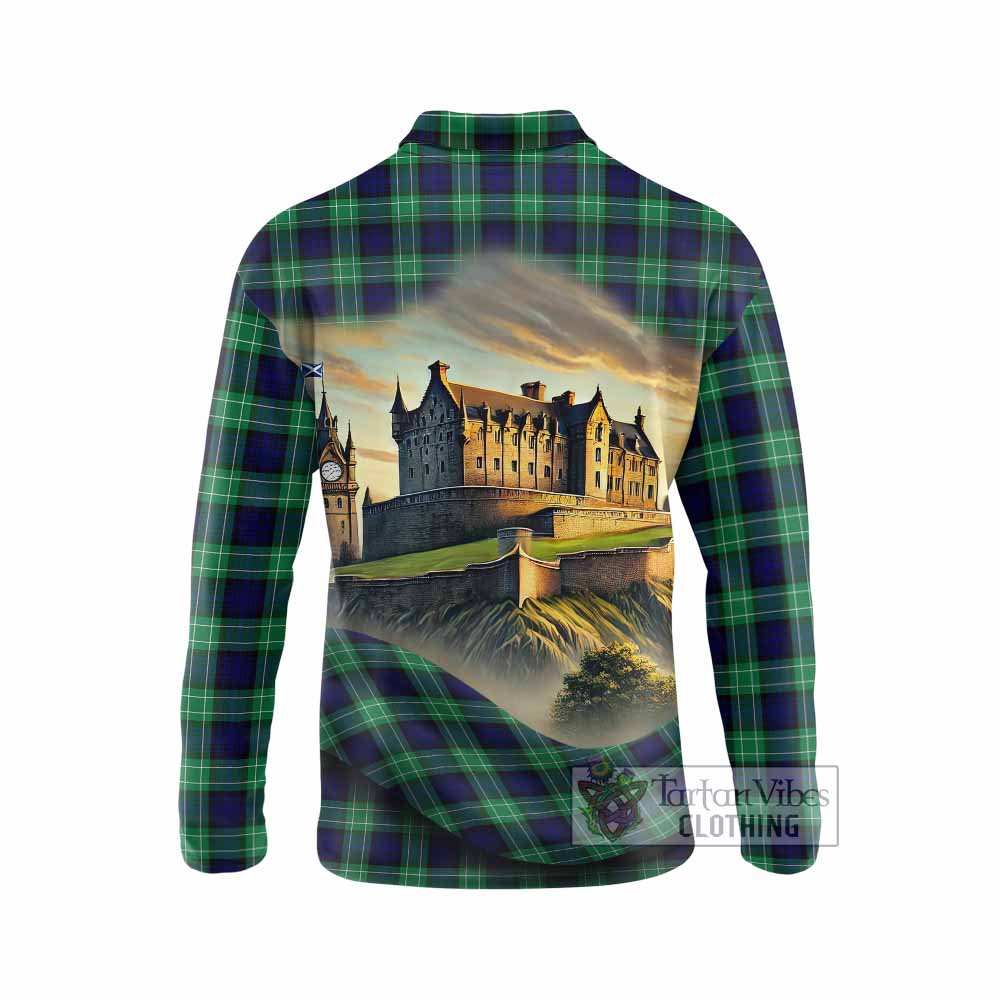 Abercrombie Tartan Family Crest Long Sleeve Polo Shirt with Scottish Ancient Castle Style - Tartan Vibes Clothing