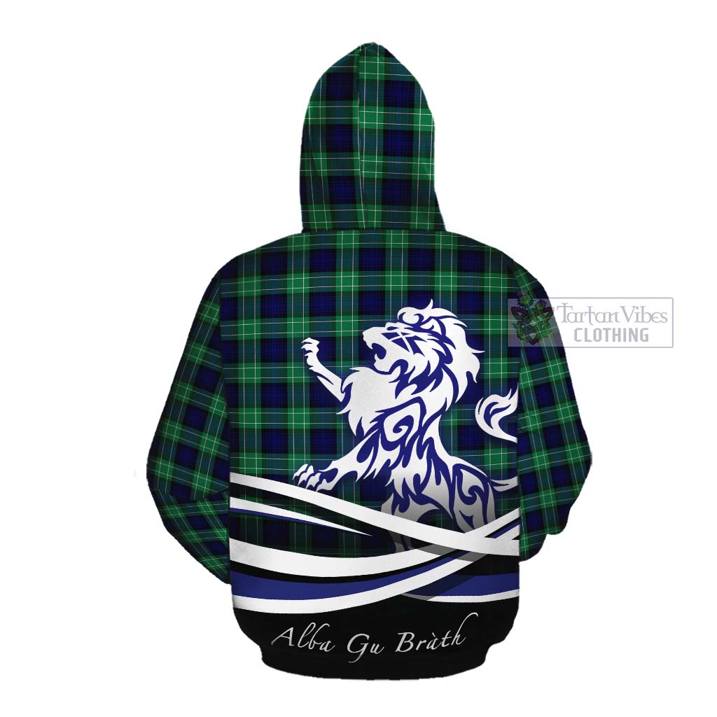 Tartan Vibes Clothing Abercrombie Tartan Cotton Hoodie with Alba Gu Brath Regal Lion Emblem