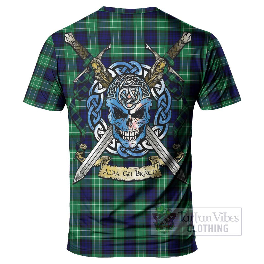 Tartan Vibes Clothing Abercrombie Tartan T-Shirt with Family Crest Celtic Skull Style