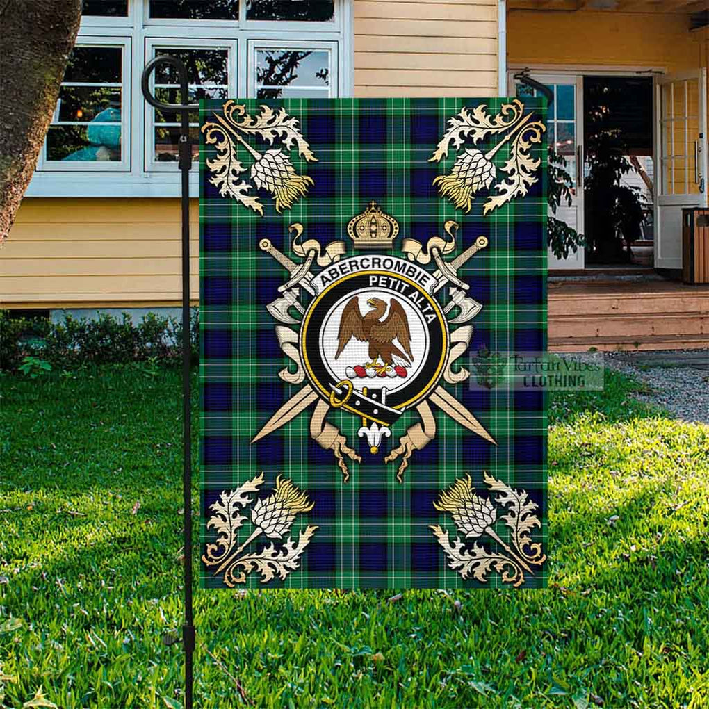 Tartan Vibes Clothing Abercrombie Tartan Flag with Family Crest and Golden Thistle Crossed Sword Design