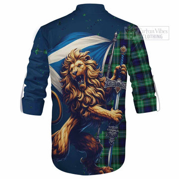 Abercrombie Tartan Family Crest Ghillie Kilt Shirt with Scottish Majestic Lion