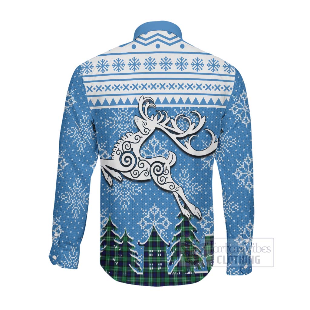 Tartan Vibes Clothing Abercrombie Clan Christmas Long Sleeve Button Shirt Celtic Reindeer Style