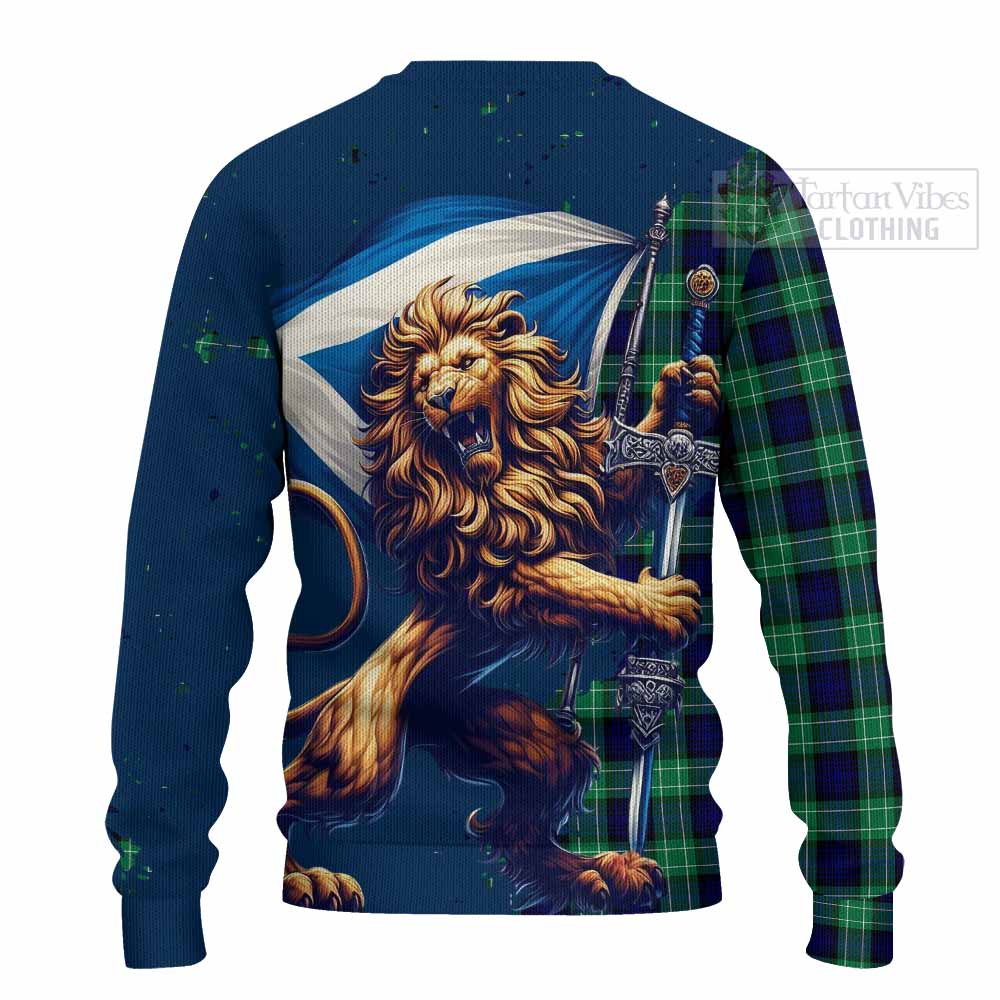 Tartan Vibes Clothing Abercrombie Tartan Family Crest Knitted Sweater with Scottish Majestic Lion