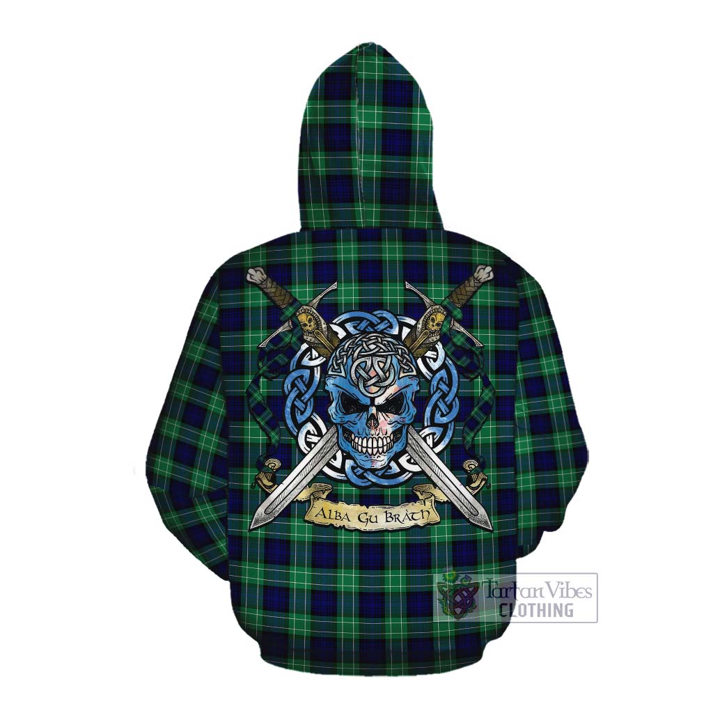 Tartan Vibes Clothing Abercrombie Tartan Cotton Hoodie with Family Crest Celtic Skull Style