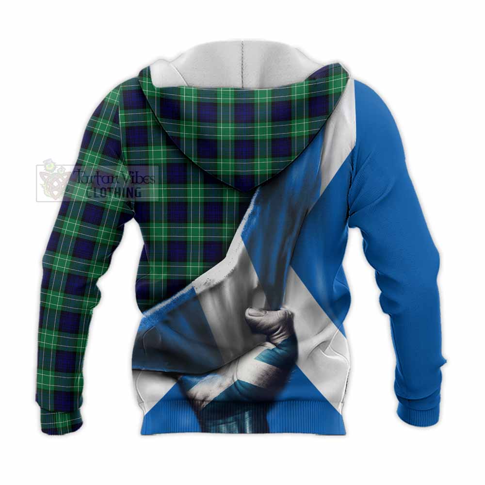 Tartan Vibes Clothing Abercrombie Tartan Knitted Hoodie with Family Crest Scotland Patriotic Style