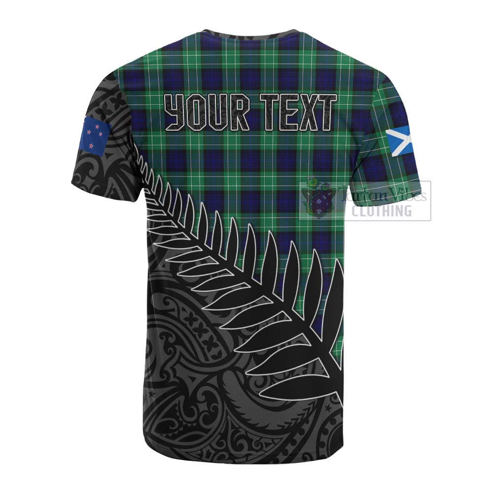 Tartan Vibes Clothing Abercrombie Crest Tartan Cotton T-shirt with New Zealand Silver Fern Half Style