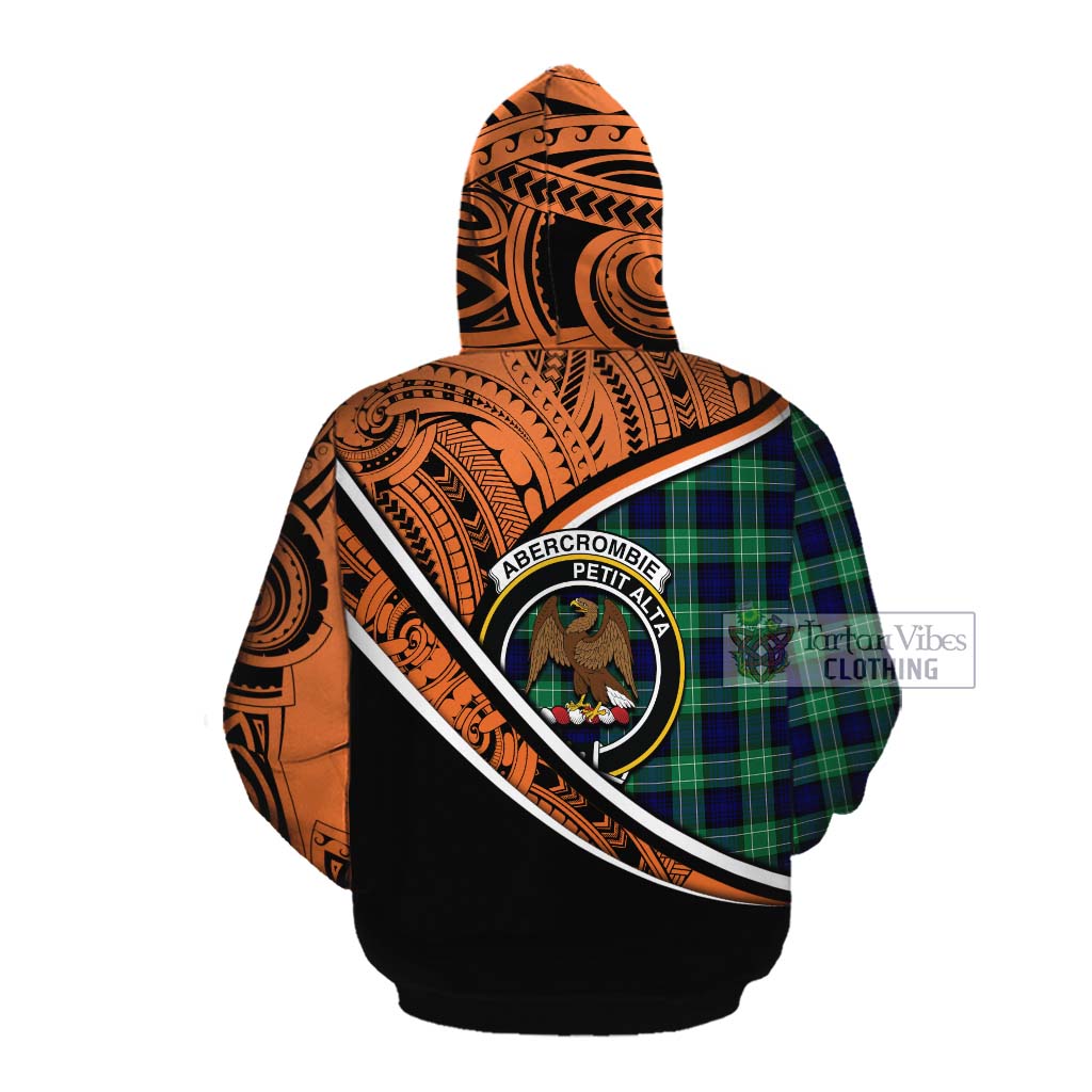 Tartan Vibes Clothing Abercrombie Crest Tartan Cotton Hoodie with Maori Tattoo Style - Orange Version