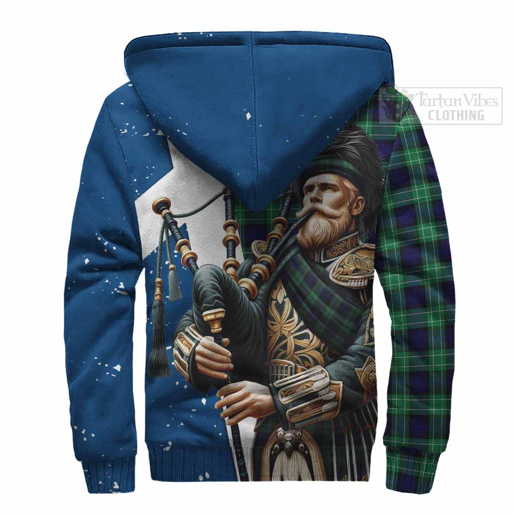 Tartan Vibes Clothing Abercrombie Tartan Sherpa Hoodie with Family Crest Scottish Bagpiper Vibes