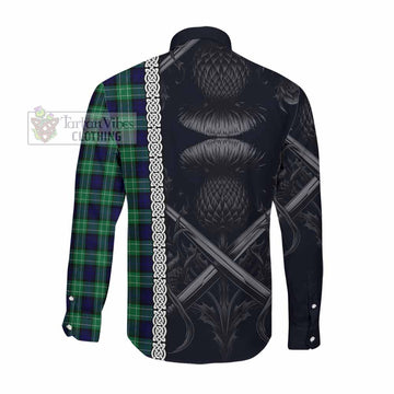 Abercrombie Tartan Long Sleeve Button Shirt with Family Crest Cross Sword Thistle Celtic Vibes