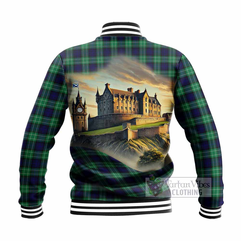 Abercrombie Tartan Family Crest Baseball Jacket with Scottish Ancient Castle Style - Tartan Vibes Clothing