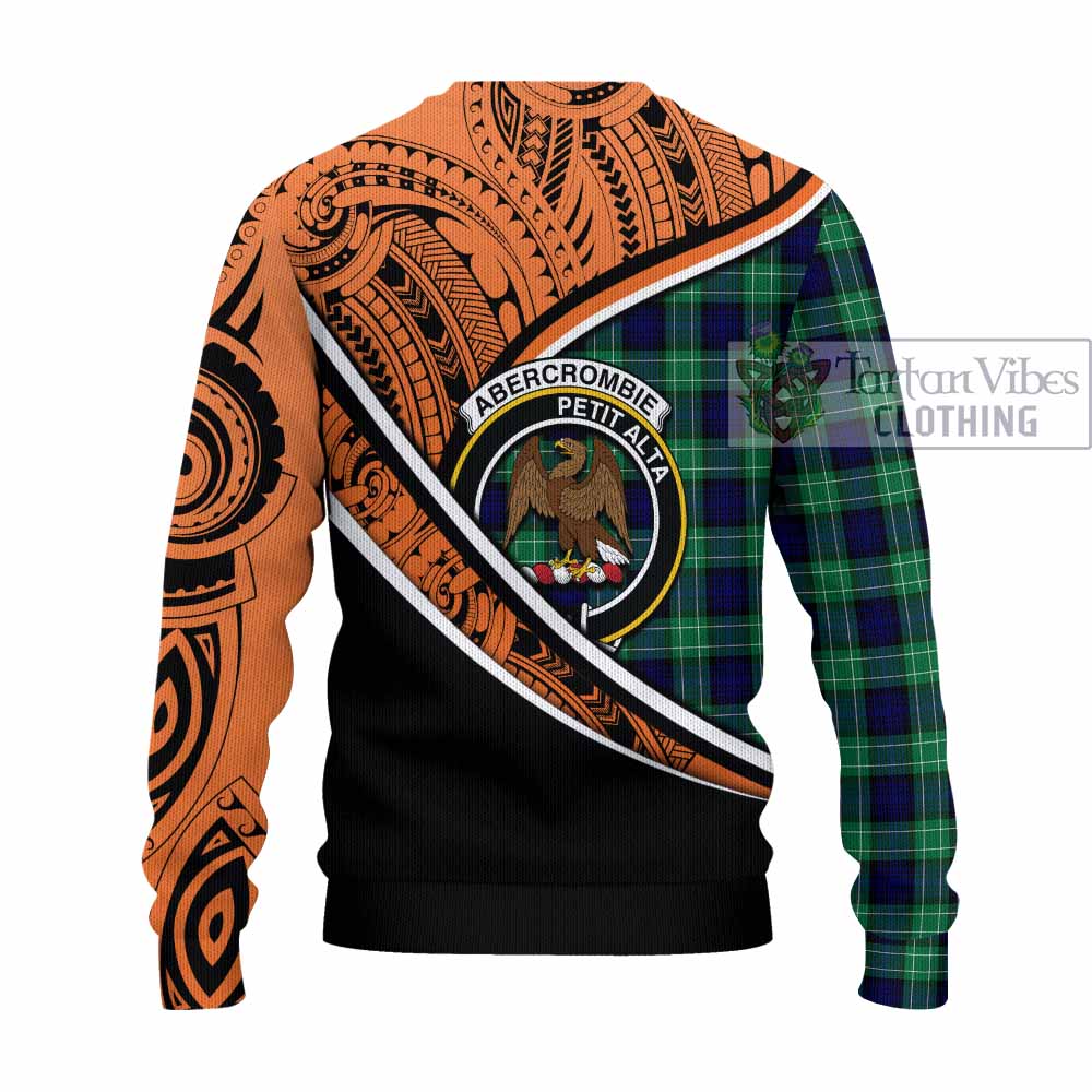 Tartan Vibes Clothing Abercrombie Crest Tartan Knitted Sweater with Maori Tattoo Style - Orange Version