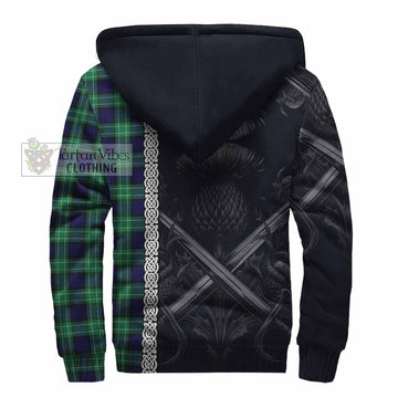 Abercrombie Tartan Sherpa Hoodie with Family Crest Cross Sword Thistle Celtic Vibes