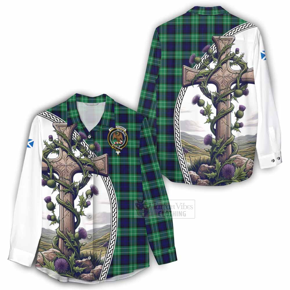 Tartan Vibes Clothing Abercrombie Tartan Women's Casual Shirt with Family Crest and St. Andrew's Cross Accented by Thistle Vines