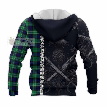 Abercrombie Tartan Knitted Hoodie with Family Crest Cross Sword Thistle Celtic Vibes