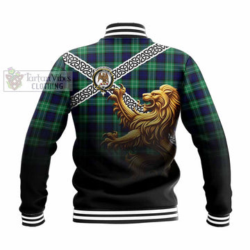 Abercrombie Crest Tartan Baseball Jacket with Golden Lion Emblem Celtic Style - Tartan Vibes Clothing