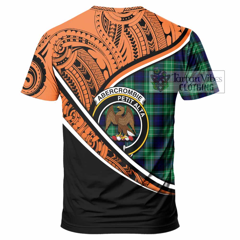 Tartan Vibes Clothing Abercrombie Crest Tartan T-Shirt with Maori Tattoo Style - Orange Version