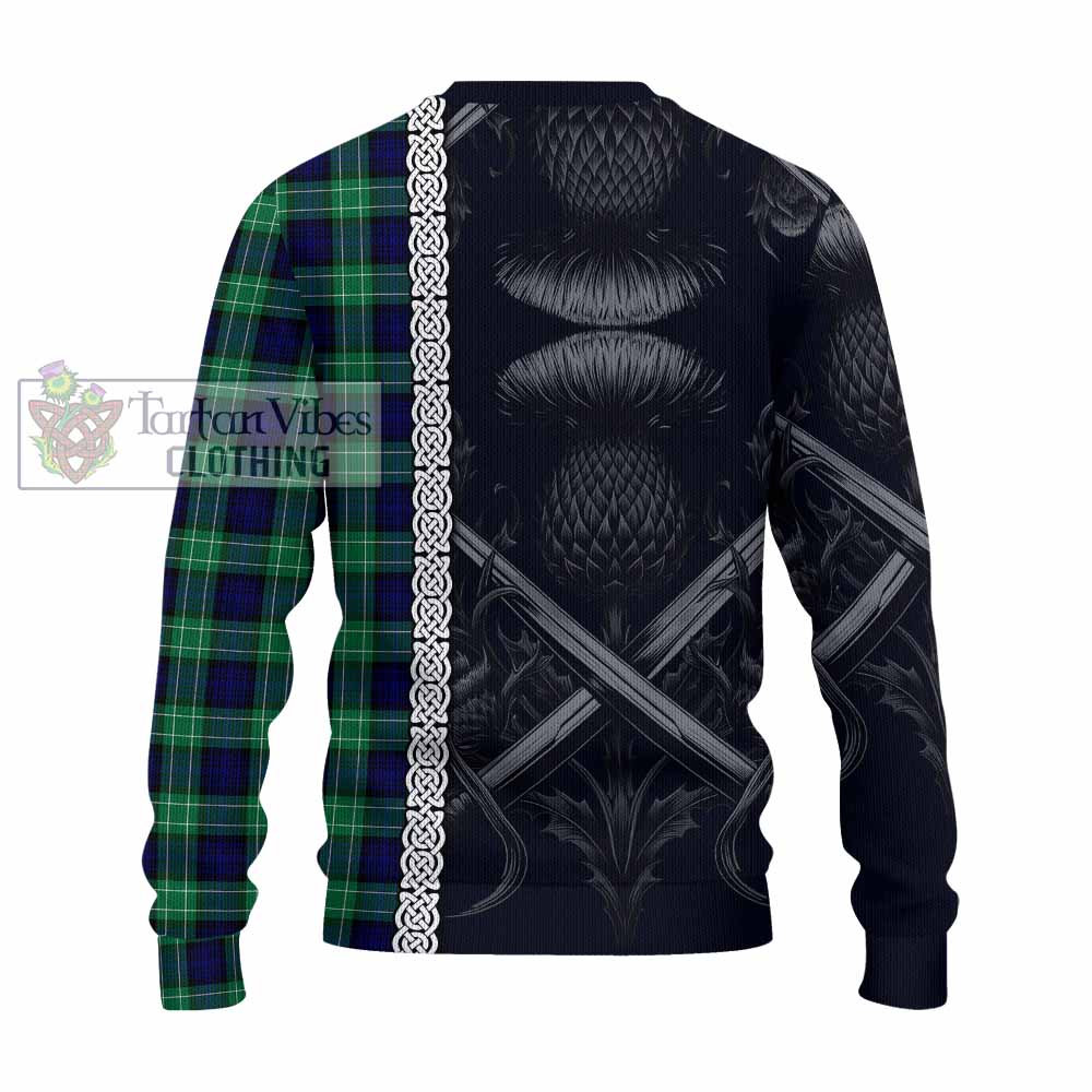 Tartan Vibes Clothing Abercrombie Tartan Knitted Sweater with Family Crest Cross Sword Thistle Celtic Vibes