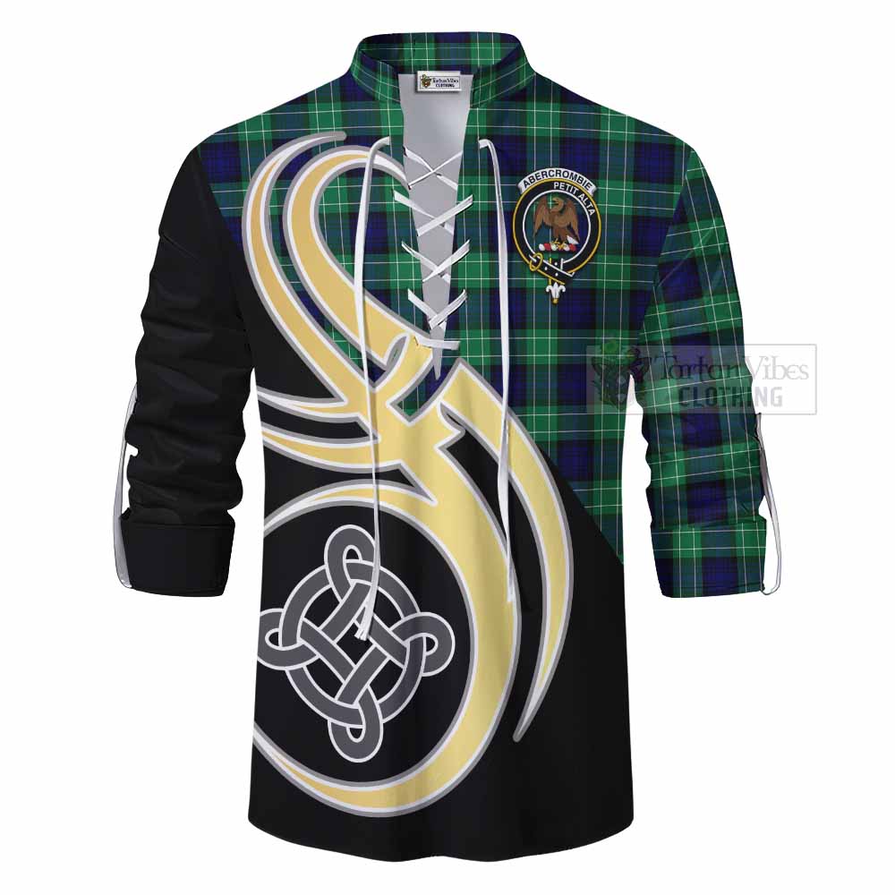 Tartan Vibes Clothing Abercrombie Tartan Ghillie Kilt Shirt with Family Crest and Celtic Symbol Style