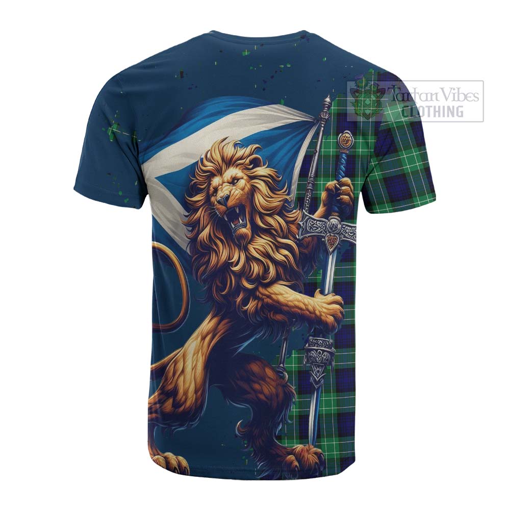 Tartan Vibes Clothing Abercrombie Tartan Family Crest Cotton T-shirt with Scottish Majestic Lion