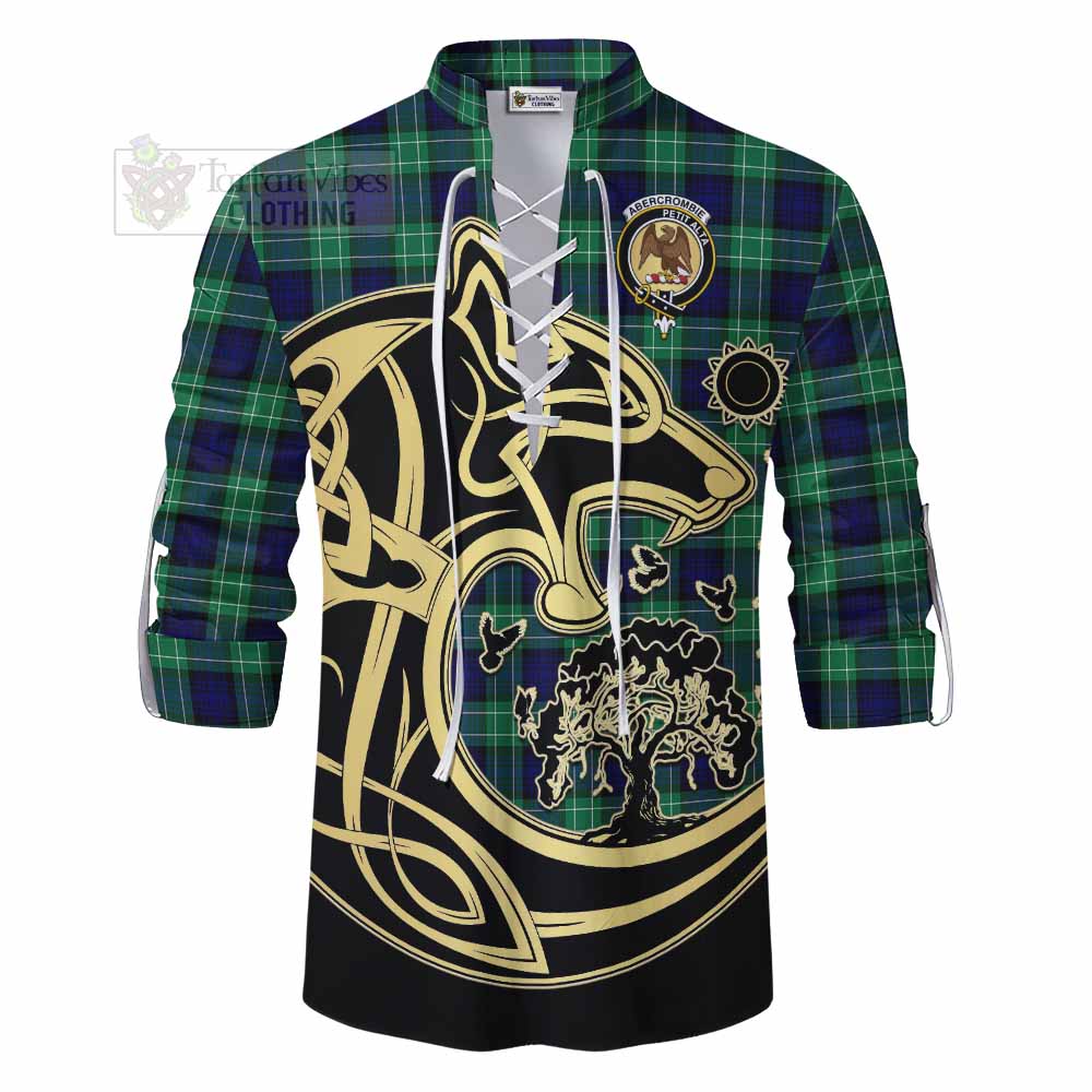 Tartan Vibes Clothing Abercrombie Tartan Ghillie Kilt Shirt with Family Crest Celtic Wolf Style