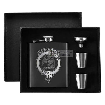 Abercrombie Crest Hip Flask Set 7oz Black Stainless Steel with A Gift Box