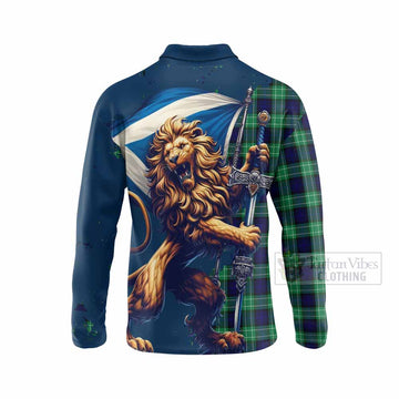 Abercrombie Tartan Family Crest Long Sleeve Polo Shirt with Scottish Majestic Lion