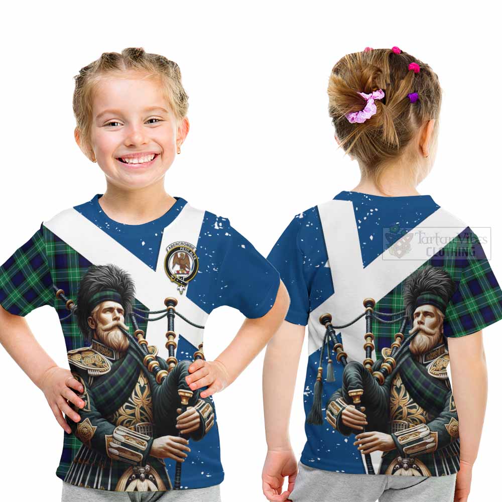 Tartan Vibes Clothing Abercrombie Tartan Kid T-Shirt with Family Crest Scottish Bagpiper Vibes