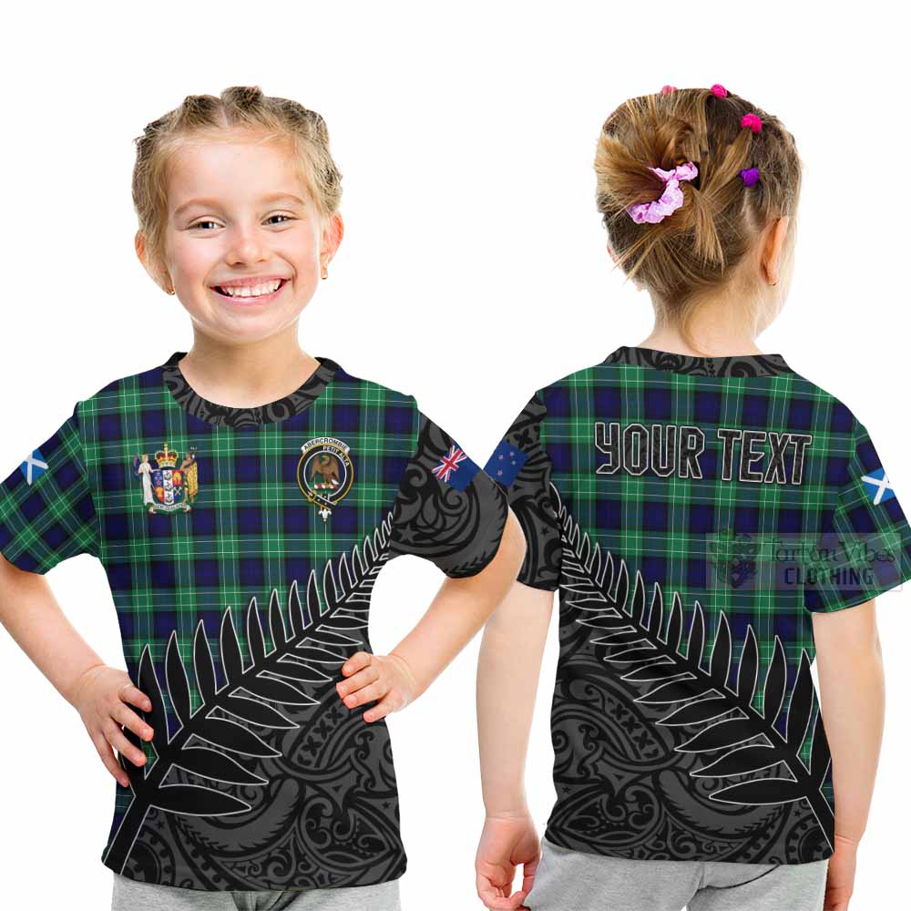 Tartan Vibes Clothing Abercrombie Crest Tartan Kid T-Shirt with New Zealand Silver Fern Half Style