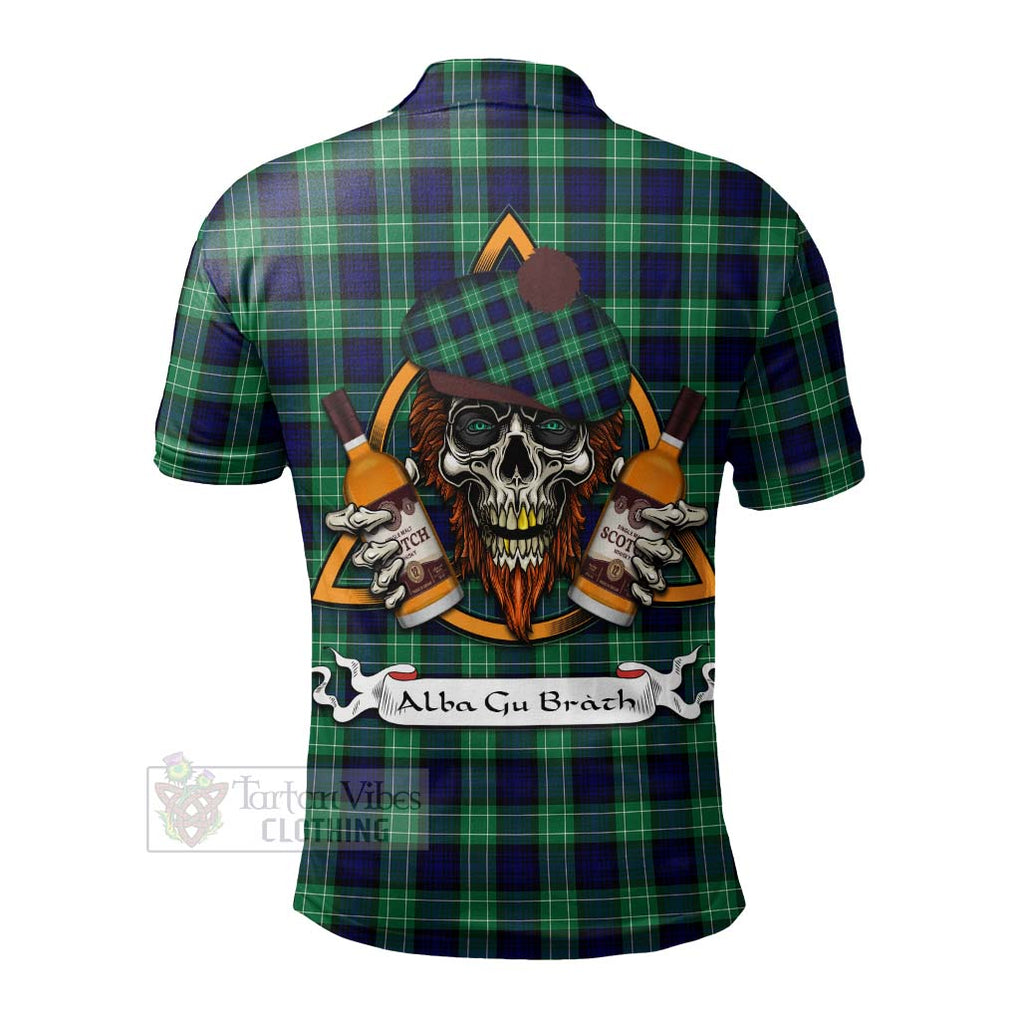 Tartan Vibes Clothing Abercrombie Tartan Polo Shirt with Family Crest and Bearded Skull Holding Bottles of Whiskey