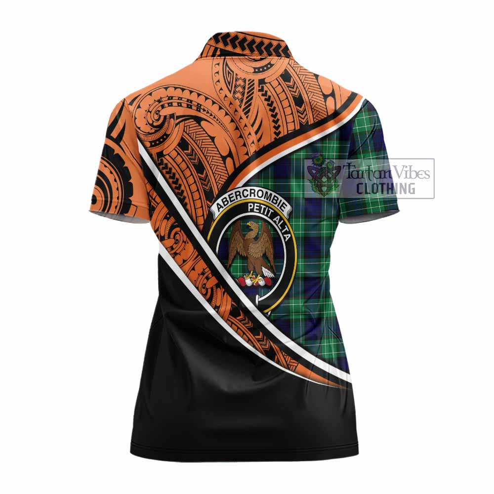 Tartan Vibes Clothing Abercrombie Crest Tartan Women's Polo Shirt with Maori Tattoo Style - Orange Version