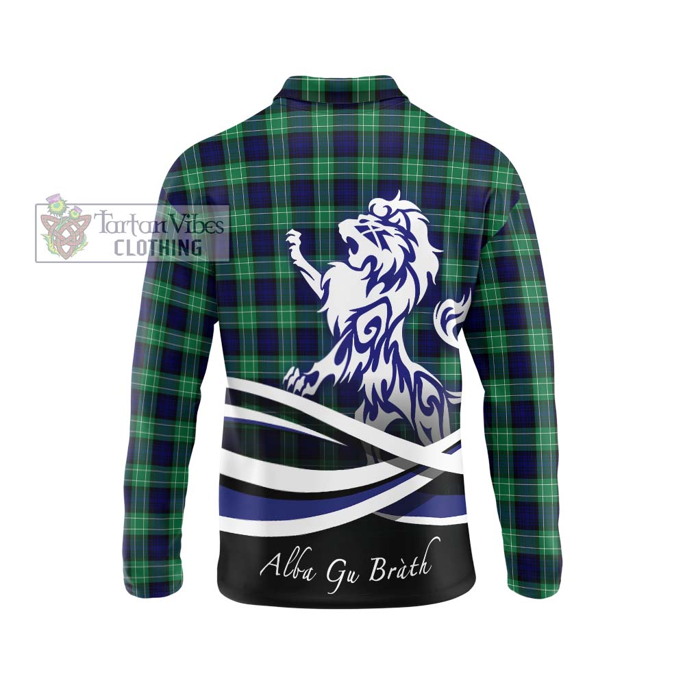 Abercrombie Tartan Long Sleeve Polo Shirt with Alba Gu Brath Regal Lion Emblem - Tartanvibesclothing Shop